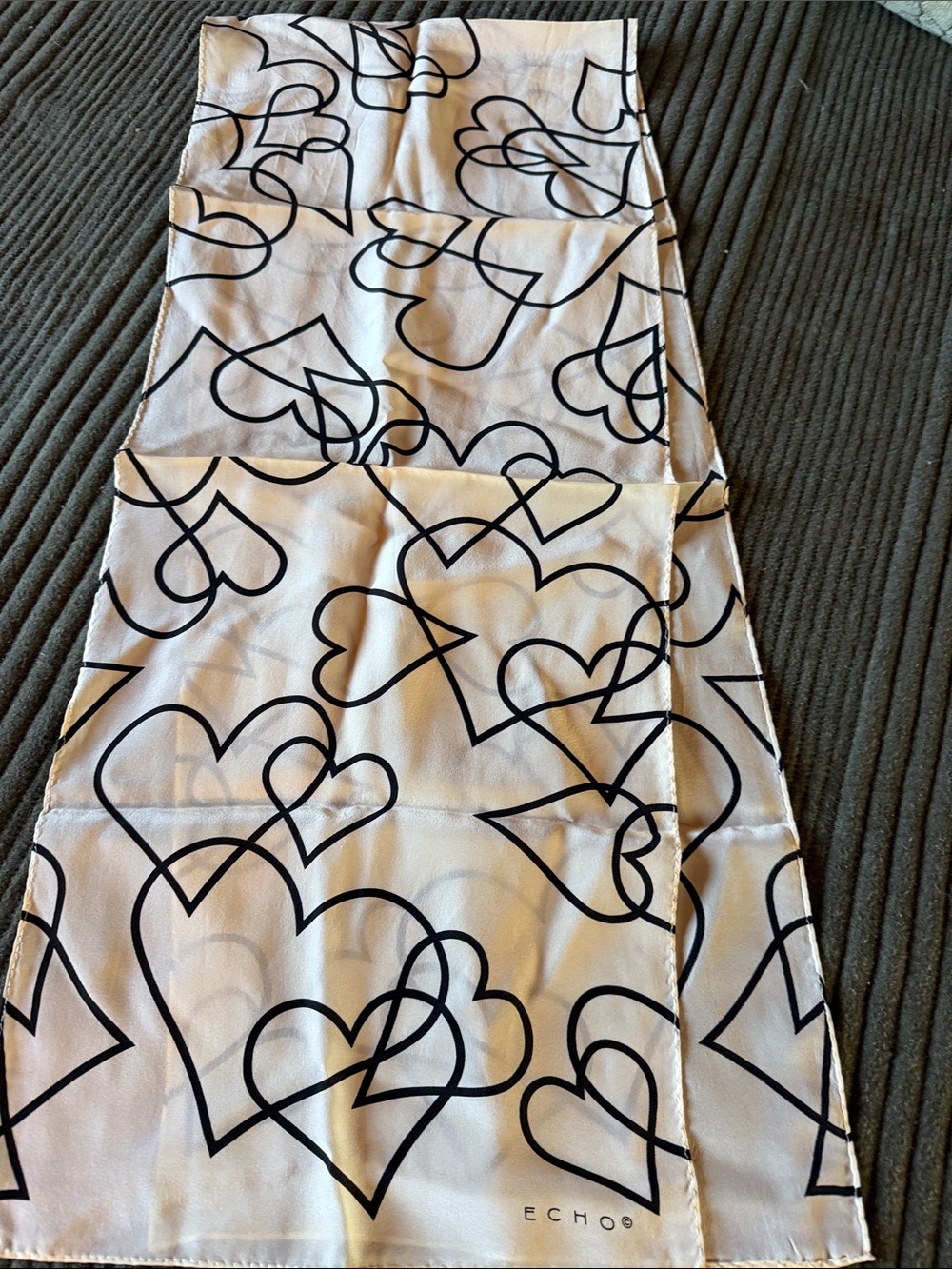 Echo Off White Silk Scarf with Black Heart Outline Print 54”